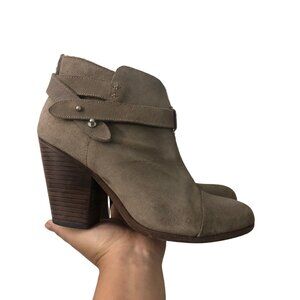 Rag and Bone Taupe Gray Harrow Suede Leather Stacked Heel Ankle Boots Size 38.5